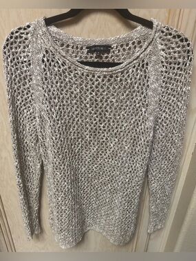 Lafayette 148 New York Cotton Linen Open Knit Sweater Womens Sz M Resort Luxury